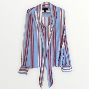 Madison Cinqcent Collared Tie-Front Striped Blouse Size Medium